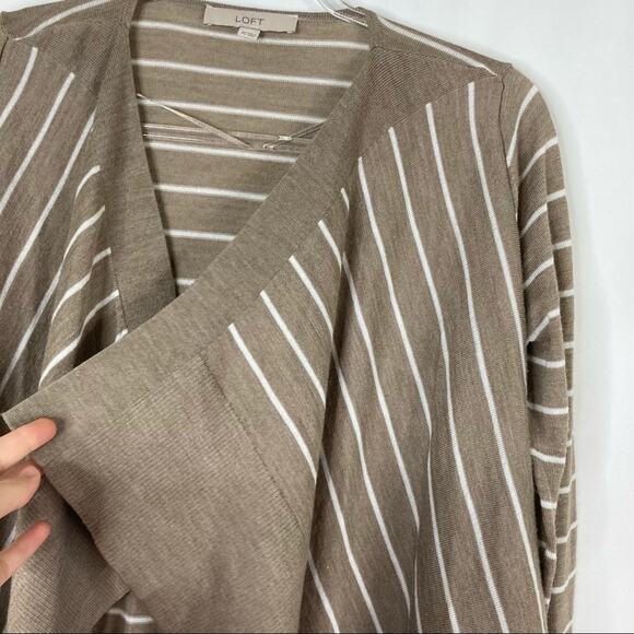 3/$30 LOFT | Light Brown Striped Wool Blend Open Front Cardigan Sweater XS - Picture 3 of 6